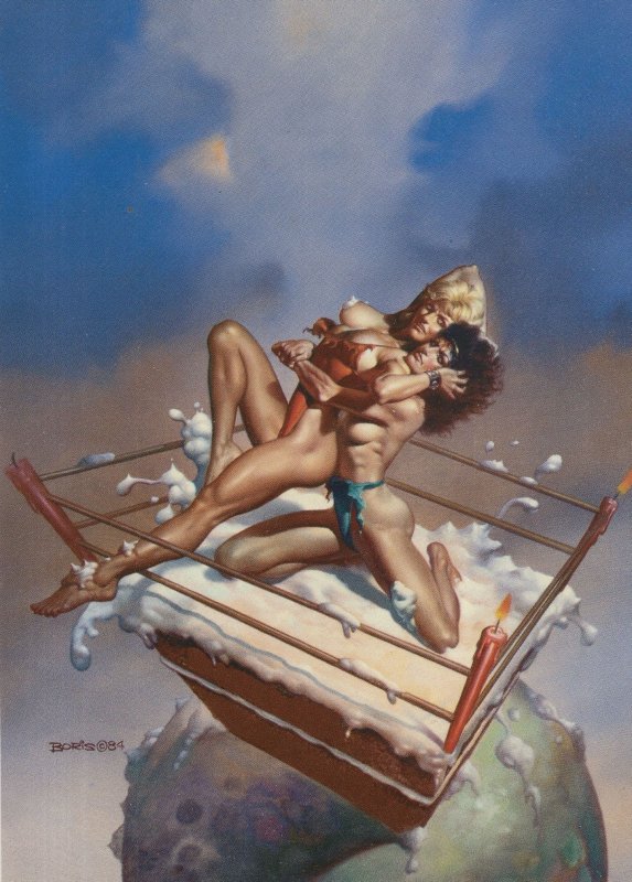 LGBT Bed as Female Wrestling Ring Gay Interest Painting Postcard