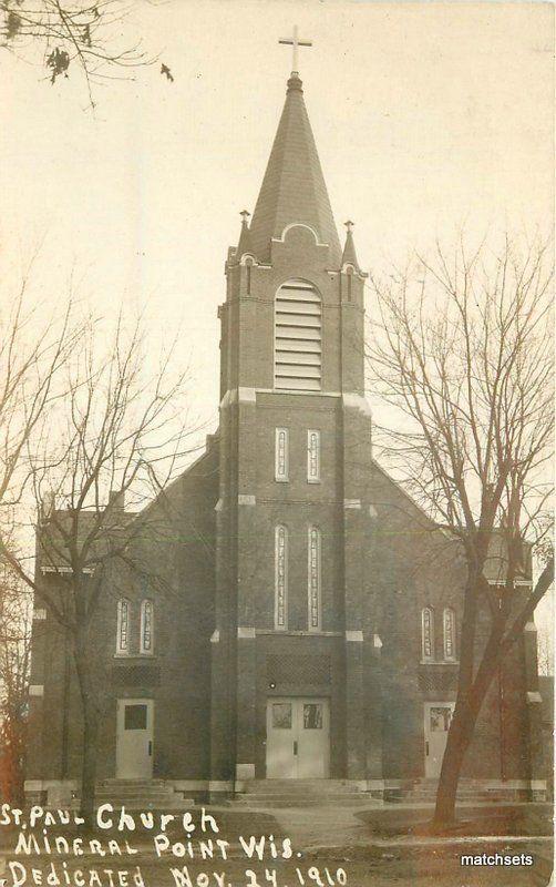 1911 Mineral Point Wisconsin St Paul Church RPPC real photo postcard 11740