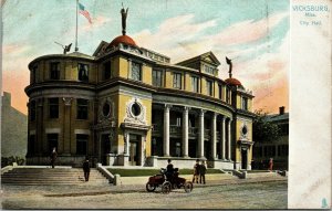 Tuck Postcard MS Vicksburg City Hall Old Car American Flag Statues ~1905 M45