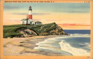 Long Island NY New York Montauk Point Lighthouse c1930-50s Vintage Postcard