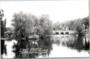 rppc postcard Stone Bridge Little Wolf River, Manawa Wisconsin