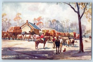 Australia Postcard Wool Teams at a Railway Station c1910 Oilette Tuck Art