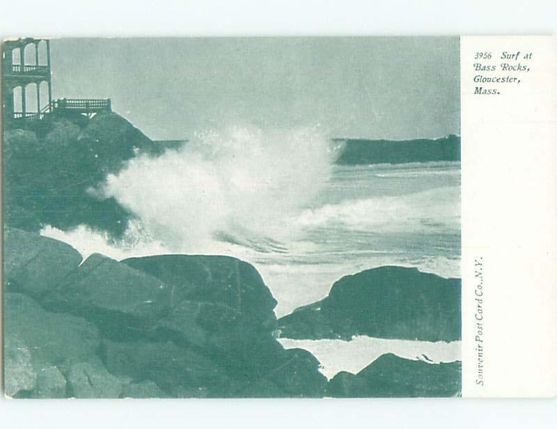 Unused Pre-1907 POUNDING SURF AT BASS ROCKS Gloucester Massachusetts MA n5069