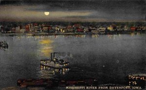 Mississippi River Moonlight Paddle Steamers Davenport Iowa 1910c postcard