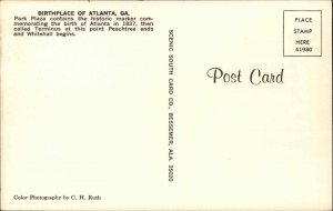 Atlanta Georgia GA Park Plaza Fountain Birthplace of Atlanta Vintage Postcard