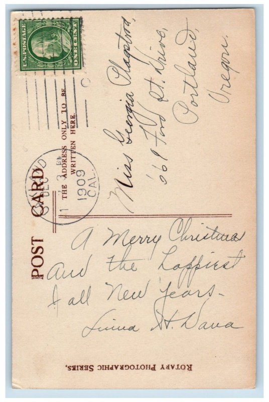 Oakland California CA Postcard Christmas Horse Carriage Holly Berries 1909