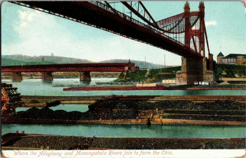 Confluence of Allegheny and Monongahela Rivers Form Ohio River IL Postcard O39