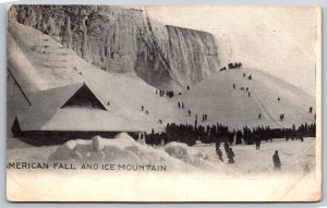 Niagara Falls New York~American Falls & Ice Mountain B&W~Vintage Postcard