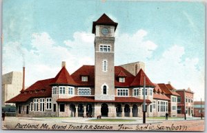 1906 Portland Maine ME Grand Truck Railroad Station Building Posted Postcard