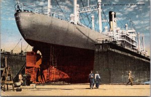 Ship Being Repaired in Dry Dock, Mobile AL c1949 Vintage Postcard S72