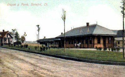 Depot and Park, Bristol, Connecticut CT, USA Railroad Train Depot Unused 