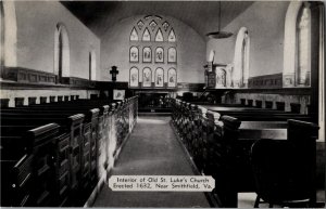 Interior of Old St. Luke's Church Near Smithfield, VA Vintage Postcard C66