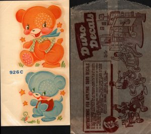 1940's  Duro Decals  Children's Teddy Bears  Unused  7 x 4