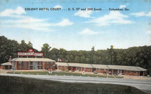 COLONY HOTEL COURT U.S. 27 & 280 SOUTH COLUMBUS GEORGIA POSTCARD (c. 1930s)