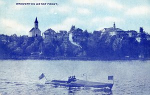 Postcard Early View of Antique Speed Boat on Waterfront , Bremerton, WA.   Z9