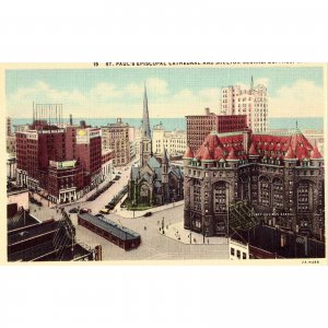 Linen Postcard - St. Paul's Episcopal Cathedral - Buffalo,New York