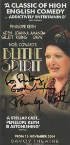 Penelope Keith Blithe Spirit Noel Coward Hand Signed Theatre Flyer