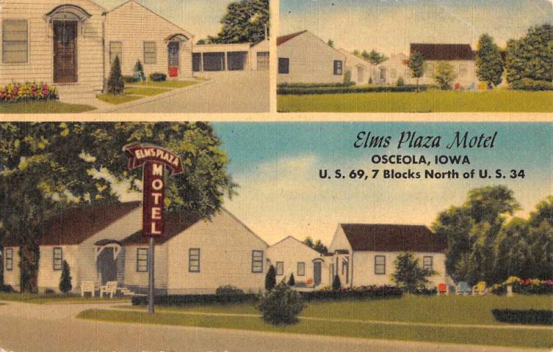 Osceola Iowa Elms Plaza Motel Multiview Antique Postcard K54708