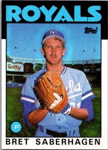 1986 Topps Baseball Card Bret Saberhagen Kansas City Royals sk2618