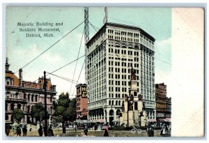 1908 Majestic Building And Soldiers Monument Detroit MI Posted Vintage Postcard