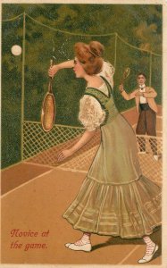 Postcard 1911 PFB Woman Tennis movie Comic humor 23-3591