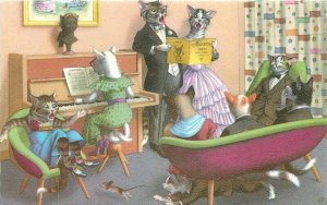 Anthropomorphic Mainzer Cats 1960s Music Recital Comic Humor Postcard 21-9963