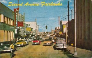 Postcard Second Avenue Fairbanks Alaska Old Cars