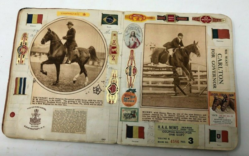 Amazing scrapbook 1900-1930 news horses ephemera photos family war ID: Greene MA