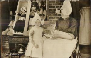 Volendam Holland Native Woman & Child Little Girl Costumes RPPC Postcard