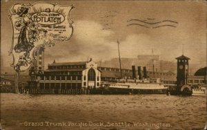 Seattle WA Golden Potlatch 1911 Postcard - Grand Trunk Pacific Dock