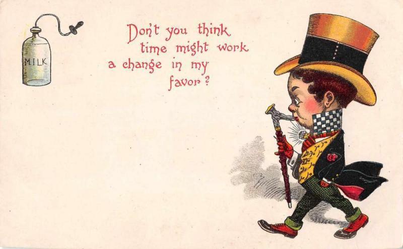 Greetings Little Man in Top Hat Postcard J47157