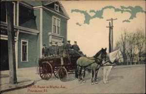 Providence Rhode Island RI Fire Fighters Horse Drawn Fire Engine c1910 Postcard