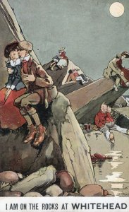 Whitehead On The Rocks Country Antrim Old Irish Comic Postcard