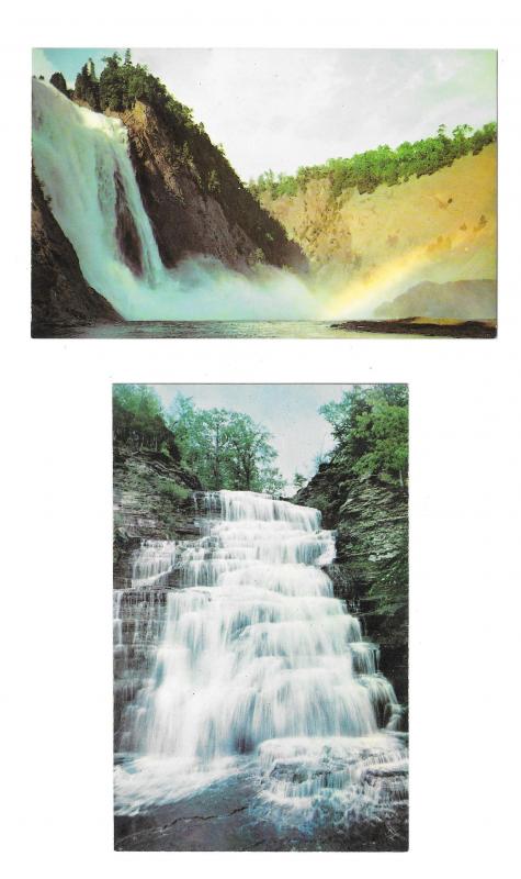 2 Waterfall Postcards Hector Falls New York Montmorency Falls Canada