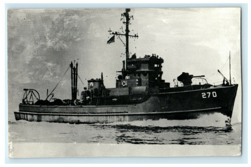 c1940's USS YMS-270 Ship WW2 Unposted Vintage Guam Postcard 