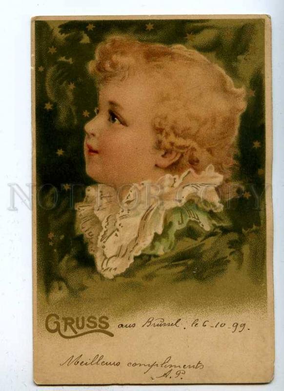 188074 Little Angel Kid GRUSS X-mas Vintage LITHO 1899 year