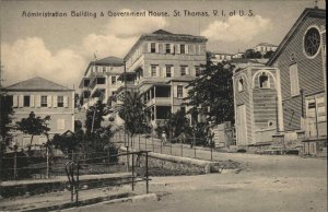 St Thomas Virgin Islands Admin Bldg and Government House Vintage Postcard