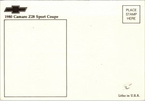 Vtg 1980 Chevy Camaro Z28 Sport Coupe Chevrolet Automobile Advertising Postcard