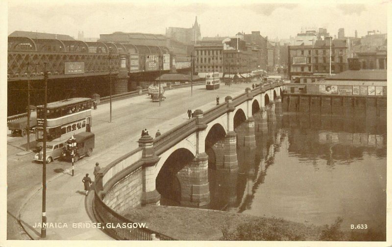 Postcard Scotland Glasgow Jamaica Bridge double decker tramway