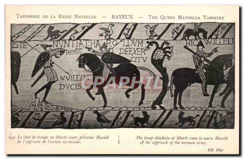 Old Postcard Tapestry of Queen Mathilde Bayeux troop leader in short preventi...