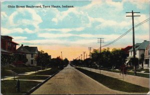 USA Indiana Terre Haute Ohio Street Boulevard Vintage Postcard C208