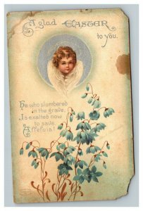 Vintage 1914 Ellen Clapsaddle Easter Postcard Cupid Beautiful Blue Flowers