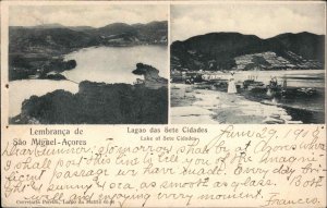 Lembranca de Sao Miguel Acores Lake of Sete Cidades Portugal Vintage Postcard