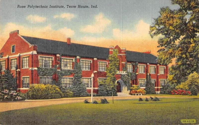 Terre Haute Indiana Rose Polytechnic Institute Linen Antique Postcard K20502