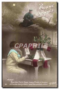 Postcard Old Man Fancy Happy New Year (military militaria)