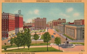 Vintage Postcard 1930's Memorial Square Hotels And Buildings Nashville Tennessee