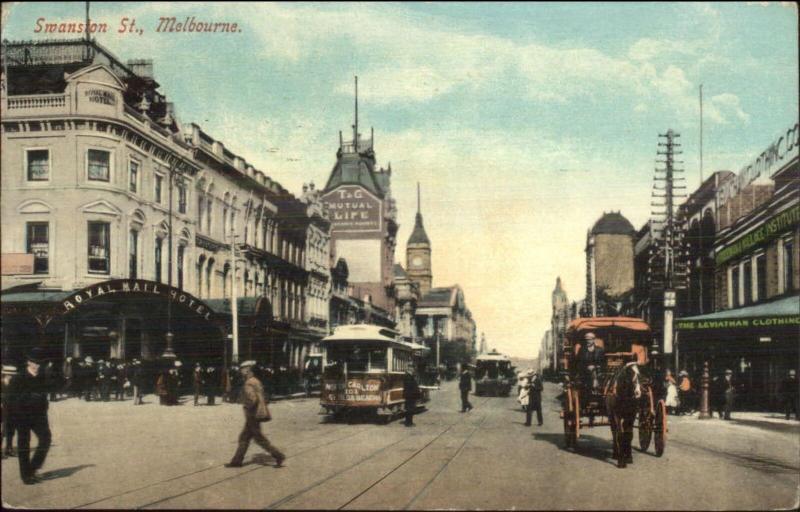 Melbourne Australia Swanston St. Trolley Used c1910 Postcard