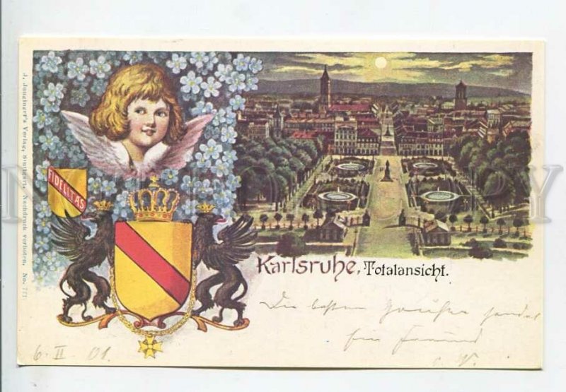 443577 GERMANY Karlsruhe coat of arms modern postcard