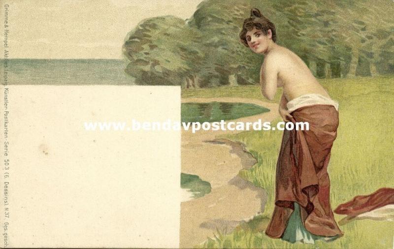 Beautiful Nude Girl on the Beach, Grimme & Hempel Art Series 503 No. 37 (1899)