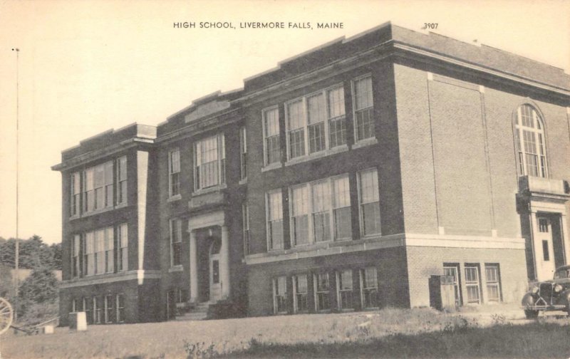 High School LIVERMORE FALLS, MAINE Androscoggin County ca 1930s Vintage Postcard